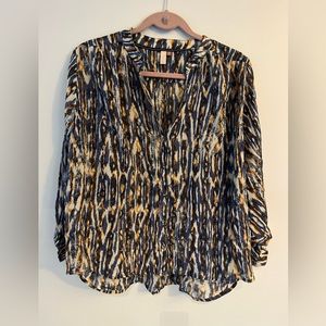 Anthropologie Pilcro Blue and Yellow The Sidney Bat Wing Blouse